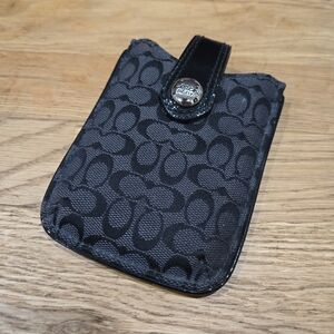Coach Black Signature Jacquard & Patent Leather Card / Phone Case